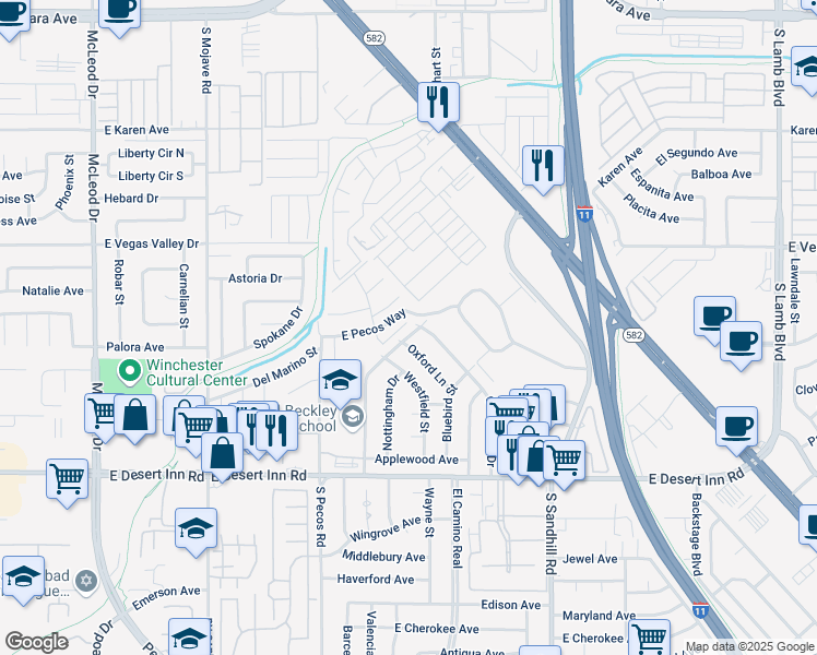 map of restaurants, bars, coffee shops, grocery stores, and more near 418 East Pecos Way in Las Vegas