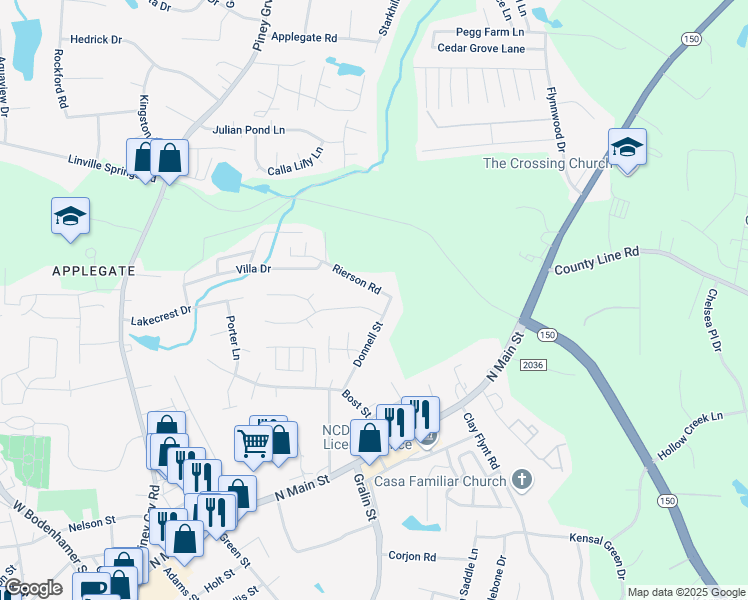 map of restaurants, bars, coffee shops, grocery stores, and more near 302 Windsor Manor Way in Kernersville