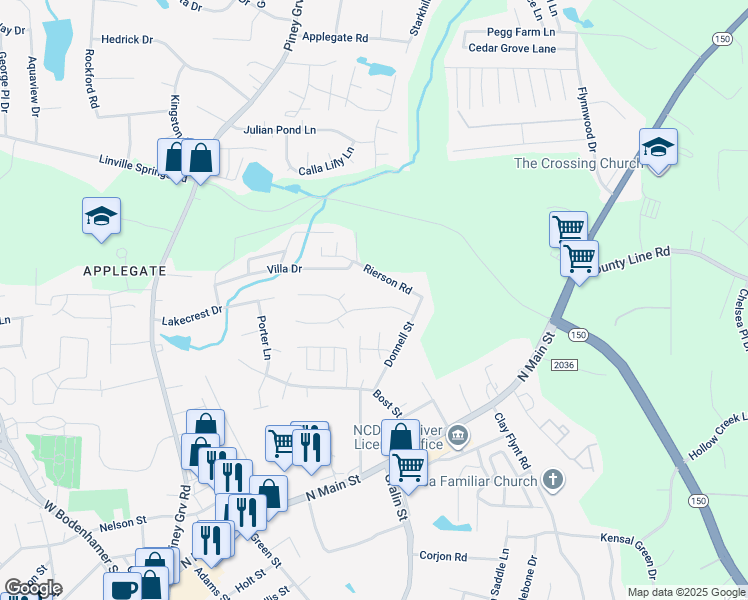 map of restaurants, bars, coffee shops, grocery stores, and more near 308 Windsor Manor Way in Kernersville