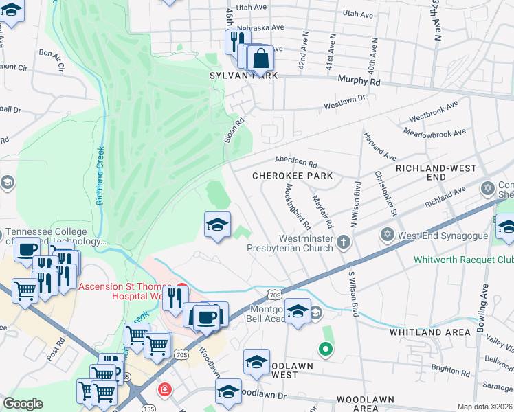 map of restaurants, bars, coffee shops, grocery stores, and more near 226 Lauderdale Road in Nashville