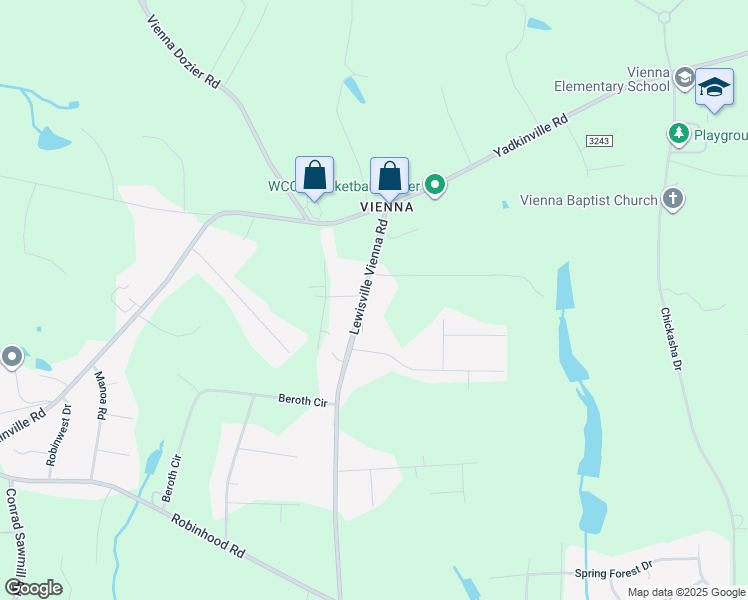 map of restaurants, bars, coffee shops, grocery stores, and more near 1729 Lewisville-Vienna Road in Pfafftown