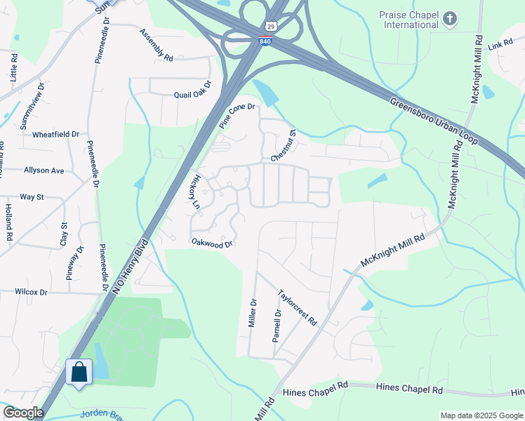 map of restaurants, bars, coffee shops, grocery stores, and more near 362 5 Oaks Circle in Greensboro