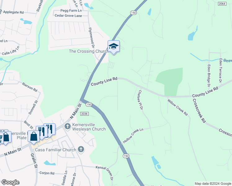 map of restaurants, bars, coffee shops, grocery stores, and more near 1818 Watmead Road in Kernersville