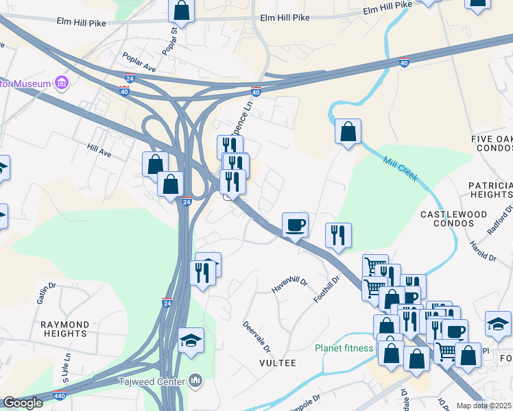 map of restaurants, bars, coffee shops, grocery stores, and more near 860 Murfreesboro Pike in Nashville