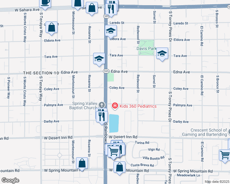 map of restaurants, bars, coffee shops, grocery stores, and more near 2980 South Rainbow Boulevard in Las Vegas