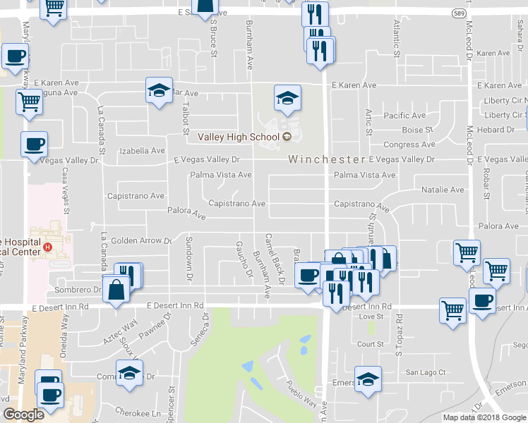 map of restaurants, bars, coffee shops, grocery stores, and more near 3029 Gala Street in Las Vegas