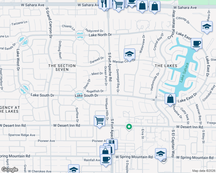 map of restaurants, bars, coffee shops, grocery stores, and more near 3108 Ocean Port Drive in Las Vegas