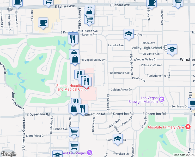 map of restaurants, bars, coffee shops, grocery stores, and more near 1405 East Vegas Valley Drive in Las Vegas