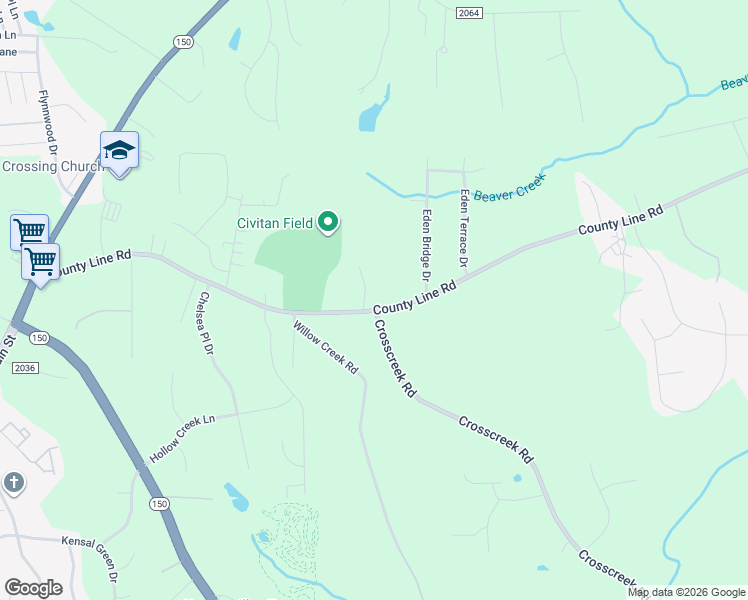 map of restaurants, bars, coffee shops, grocery stores, and more near 9201 County Line Road in Kernersville