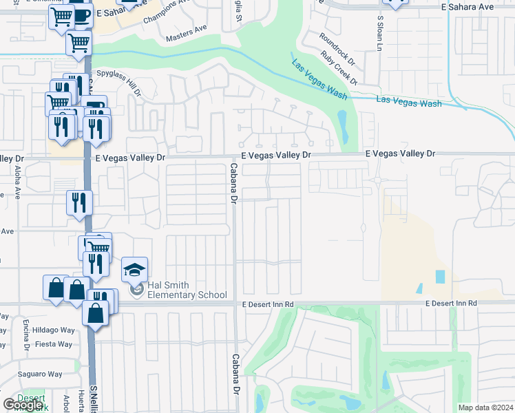 map of restaurants, bars, coffee shops, grocery stores, and more near 3028 Bellavista Lane in Las Vegas