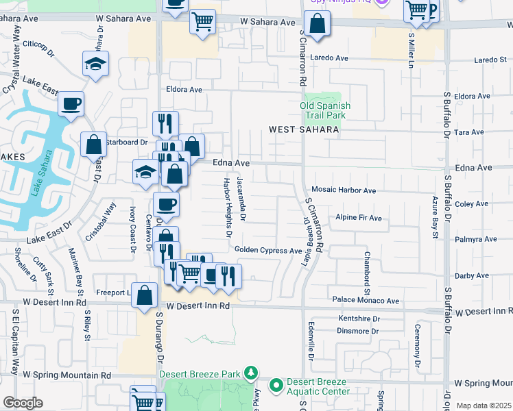 map of restaurants, bars, coffee shops, grocery stores, and more near 3008 Jacaranda Drive in Las Vegas