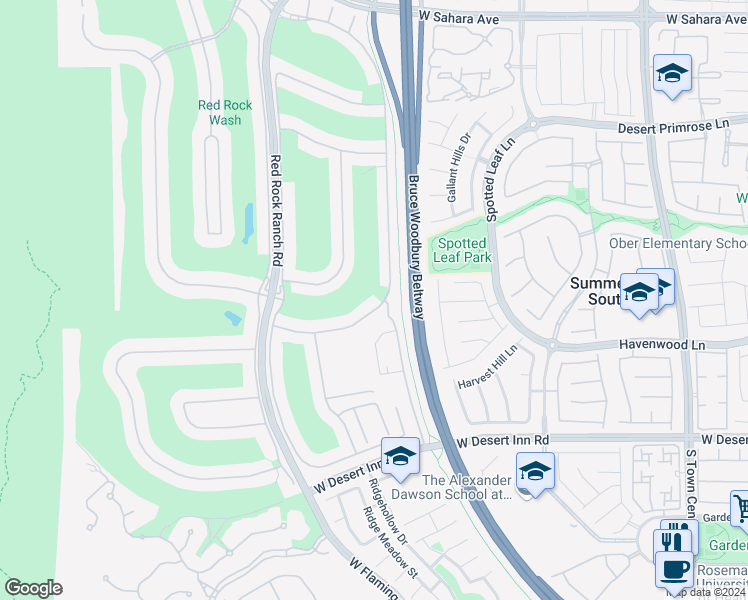 map of restaurants, bars, coffee shops, grocery stores, and more near 3023 Red Springs Drive in Las Vegas