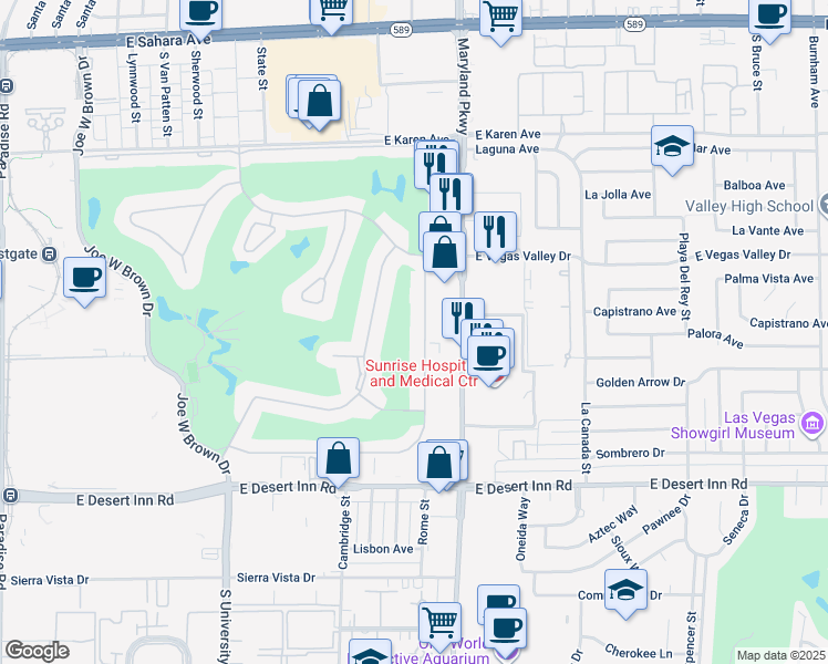 map of restaurants, bars, coffee shops, grocery stores, and more near 3007 Pinehurst Drive in Las Vegas