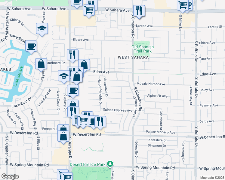 map of restaurants, bars, coffee shops, grocery stores, and more near 3008 Jacaranda Drive in Las Vegas