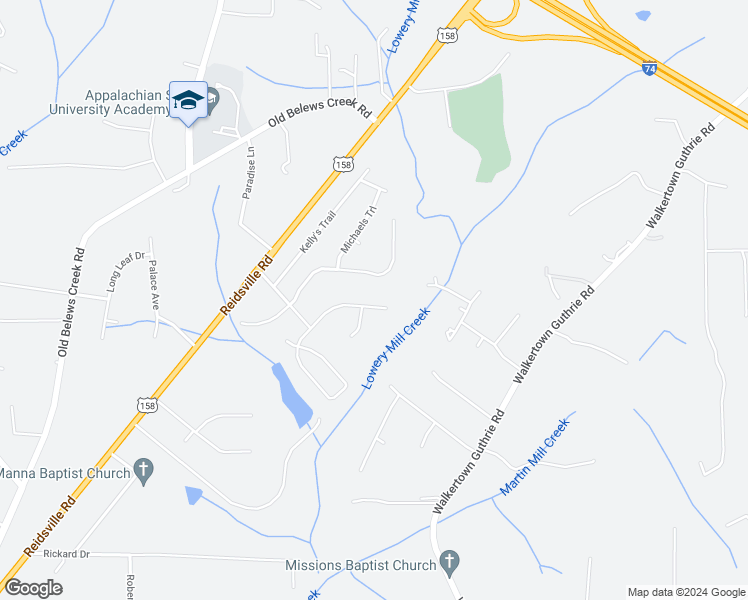 map of restaurants, bars, coffee shops, grocery stores, and more near 4629 Stanley Court in Winston-Salem