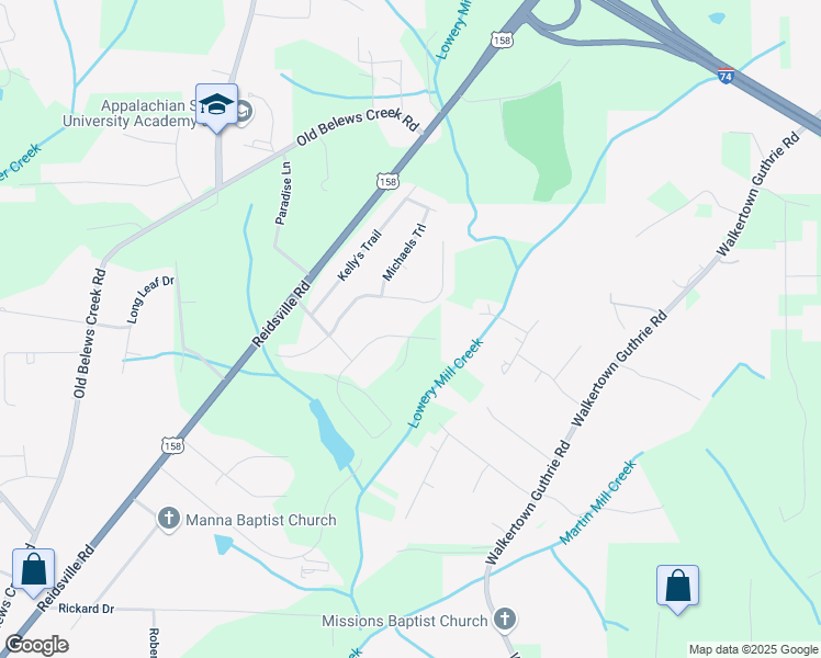 map of restaurants, bars, coffee shops, grocery stores, and more near 4625 Stanley Court in Winston-Salem