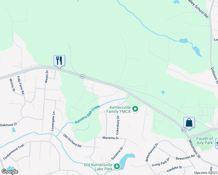 map of restaurants, bars, coffee shops, grocery stores, and more near 1140 West Mountain Street in Kernersville