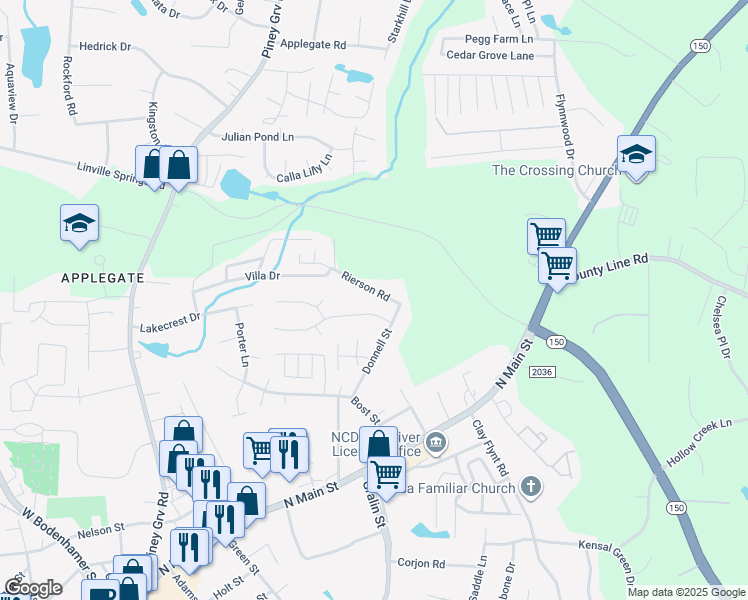 map of restaurants, bars, coffee shops, grocery stores, and more near 302 Windsor Manor Way in Kernersville