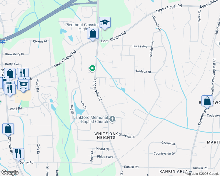 map of restaurants, bars, coffee shops, grocery stores, and more near 102 Swan Haven Lane in Greensboro