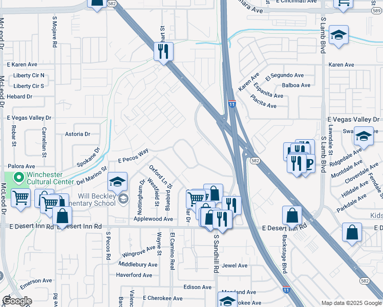 map of restaurants, bars, coffee shops, grocery stores, and more near 335 Greenbriar Townhouse Way in Las Vegas