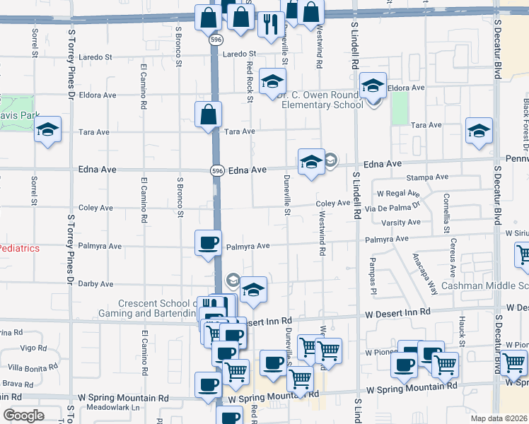 map of restaurants, bars, coffee shops, grocery stores, and more near 5895 Coley Avenue in Las Vegas