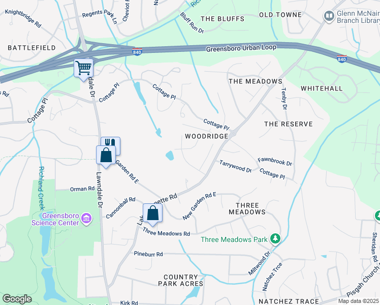 map of restaurants, bars, coffee shops, grocery stores, and more near 1613 Maple Ridge Court in Greensboro