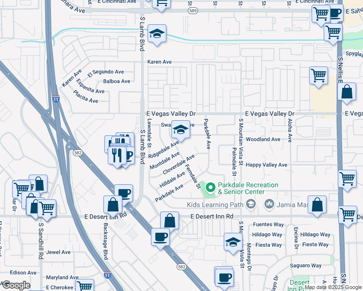 map of restaurants, bars, coffee shops, grocery stores, and more near 3046 Ferndale Street in Las Vegas