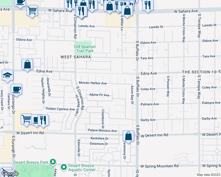 map of restaurants, bars, coffee shops, grocery stores, and more near 3009 Teal Beach Court in Las Vegas