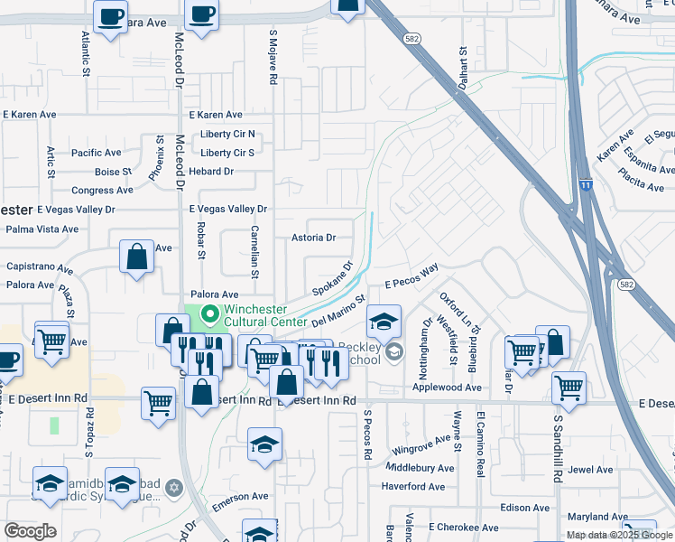 map of restaurants, bars, coffee shops, grocery stores, and more near 3341 Othello Drive in Las Vegas