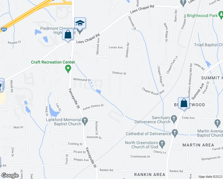 map of restaurants, bars, coffee shops, grocery stores, and more near 1808 Savannas Run Drive in Greensboro
