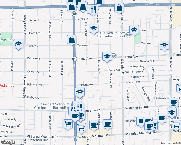 map of restaurants, bars, coffee shops, grocery stores, and more near 5895 Coley Avenue in Las Vegas