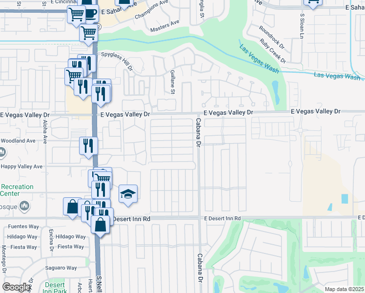 map of restaurants, bars, coffee shops, grocery stores, and more near 3001 Cabana Drive in Las Vegas