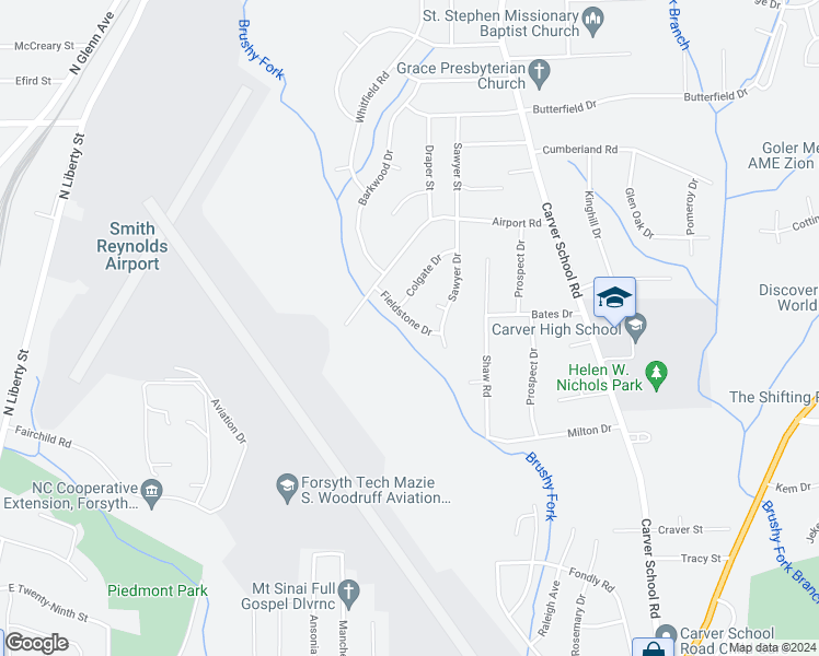 map of restaurants, bars, coffee shops, grocery stores, and more near 3512 Fieldstone Drive in Winston-Salem