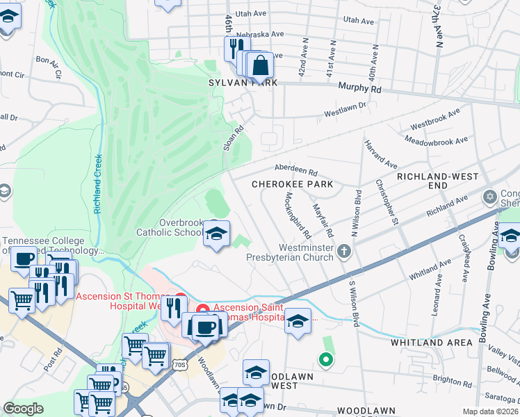 map of restaurants, bars, coffee shops, grocery stores, and more near 226 Lauderdale Road in Nashville