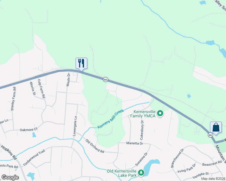 map of restaurants, bars, coffee shops, grocery stores, and more near 1421 West Mountain Street in Kernersville