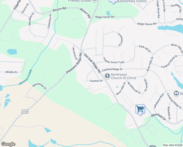 map of restaurants, bars, coffee shops, grocery stores, and more near 7103 Thornaby Drive in Greensboro
