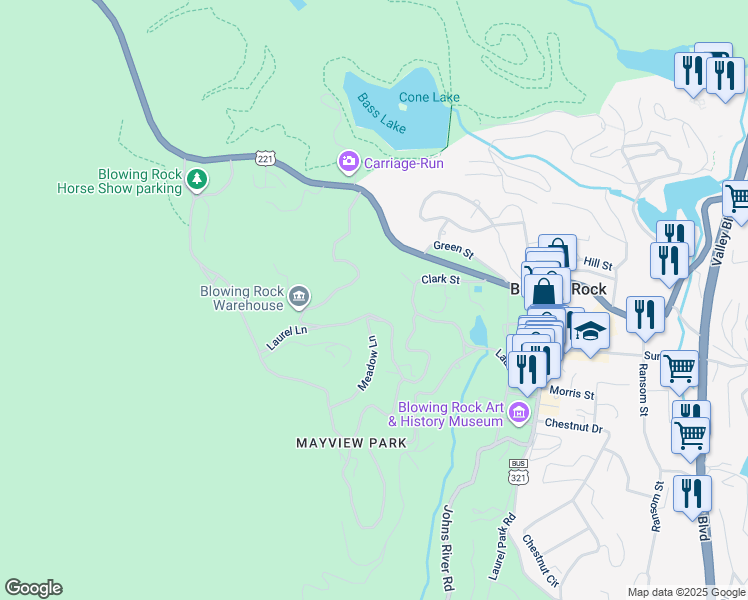 map of restaurants, bars, coffee shops, grocery stores, and more near 914 Laurel Lane in Blowing Rock