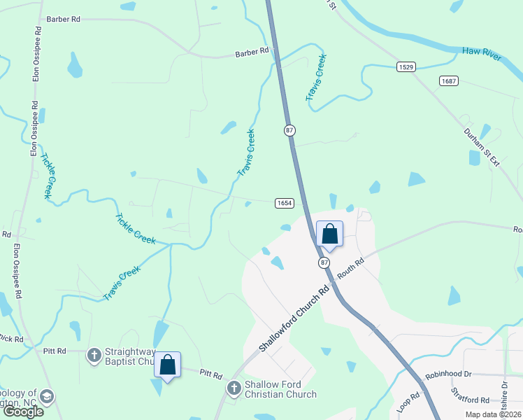 map of restaurants, bars, coffee shops, grocery stores, and more near 2164 Phibbs Road in Elon