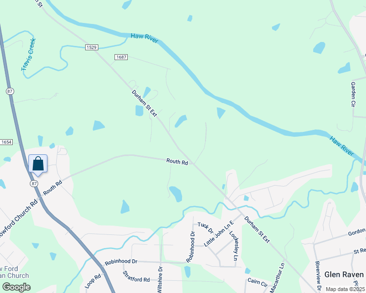map of restaurants, bars, coffee shops, grocery stores, and more near 2835 Durham Street Extension in Burlington