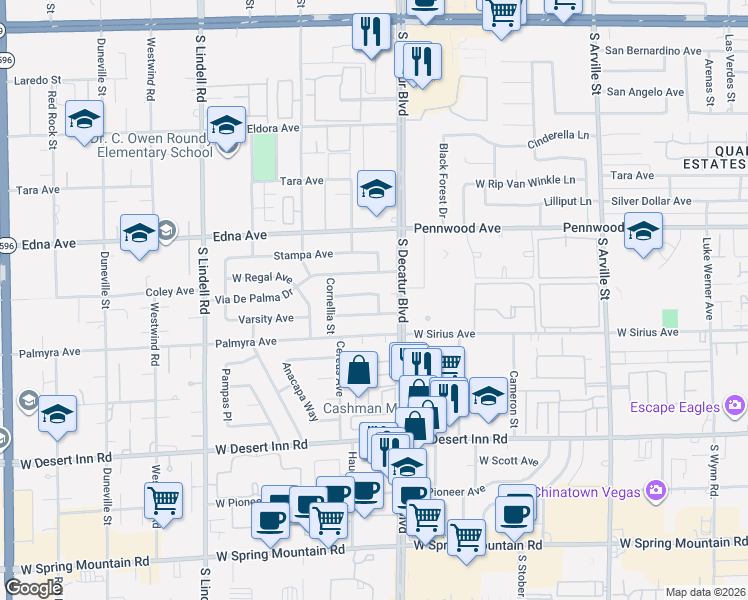 map of restaurants, bars, coffee shops, grocery stores, and more near 3026 Lemon Street in Las Vegas