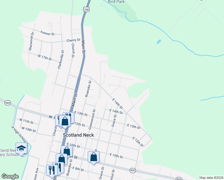 map of restaurants, bars, coffee shops, grocery stores, and more near 1674 Poplar St in Scotland Neck