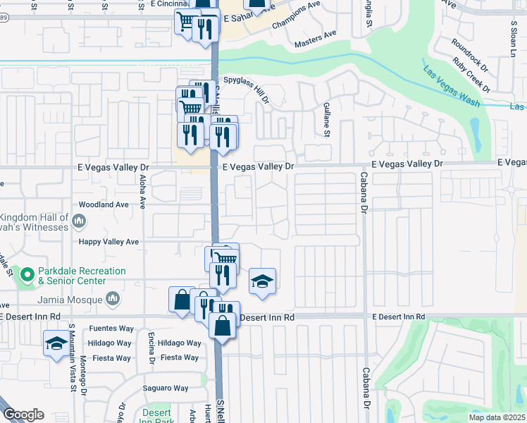 map of restaurants, bars, coffee shops, grocery stores, and more near Unnamed Road in Las Vegas