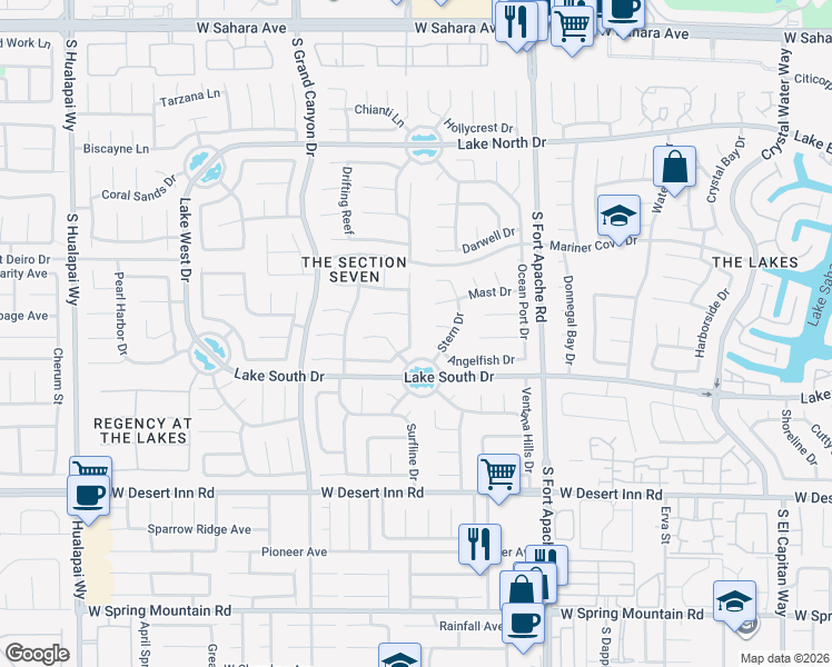 map of restaurants, bars, coffee shops, grocery stores, and more near 3112 Ocean View Drive in Las Vegas