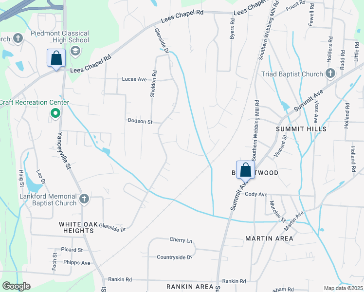 map of restaurants, bars, coffee shops, grocery stores, and more near 4503 Chorus Lane in Greensboro