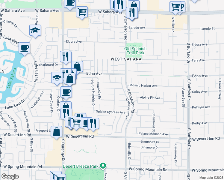 map of restaurants, bars, coffee shops, grocery stores, and more near 8287 Crown Peak Avenue in Las Vegas