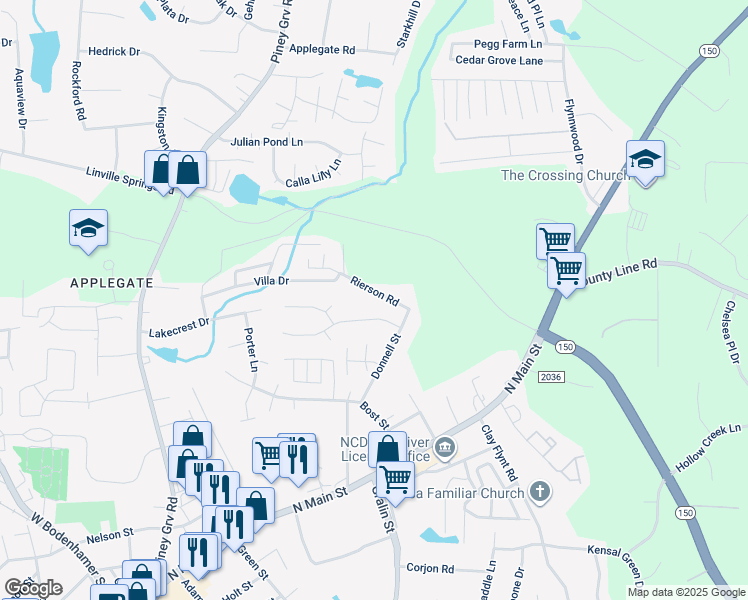 map of restaurants, bars, coffee shops, grocery stores, and more near 306 Windsor Manor Way in Kernersville