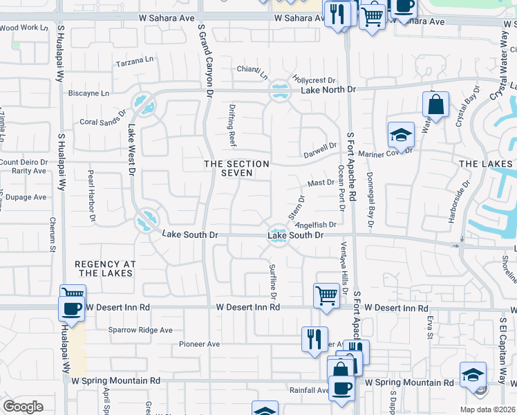 map of restaurants, bars, coffee shops, grocery stores, and more near 9520 Wooden Pier Way in Las Vegas
