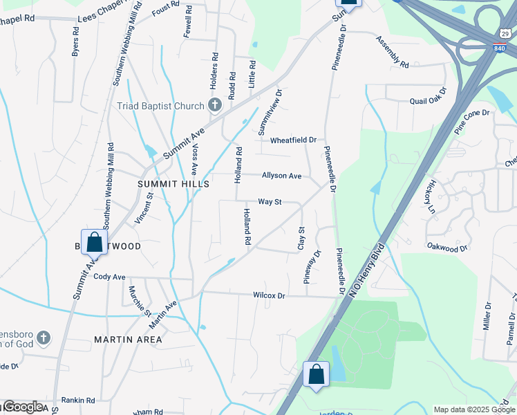 map of restaurants, bars, coffee shops, grocery stores, and more near 4316 Holland Road in Greensboro