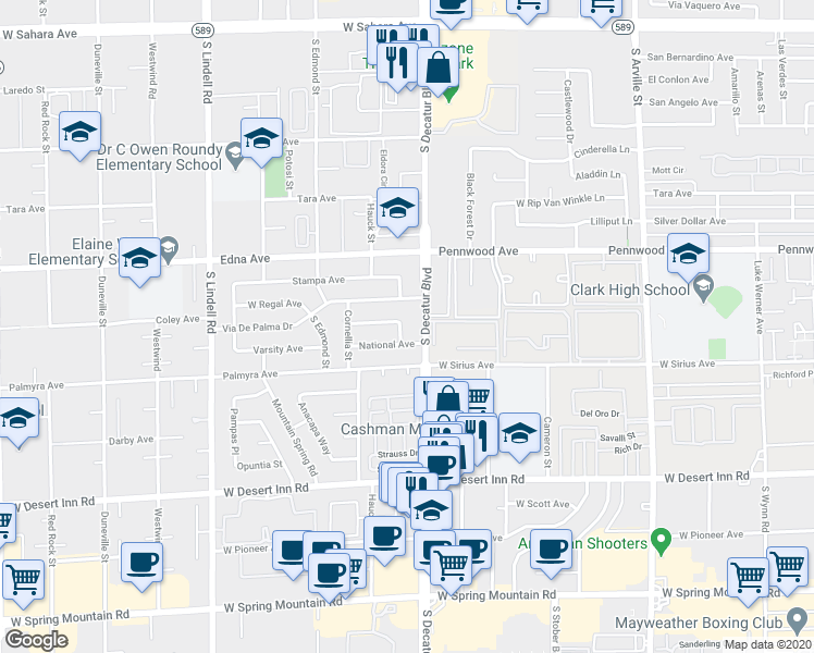 map of restaurants, bars, coffee shops, grocery stores, and more near 3026 Lemon Street in Las Vegas