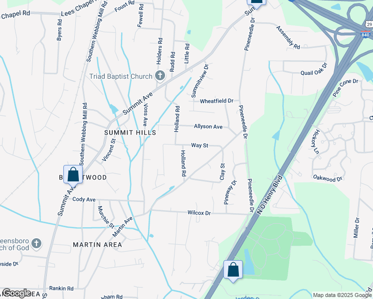 map of restaurants, bars, coffee shops, grocery stores, and more near 4316 Holland Road in Greensboro